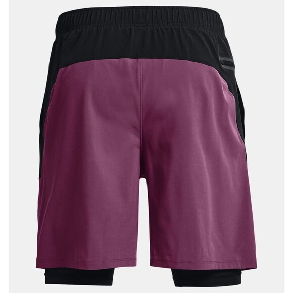 Under Armour Mens Woven 2-in-1 7'' Shorts 1373235 582 Purple Black Size L Large - Picture 2 of 10